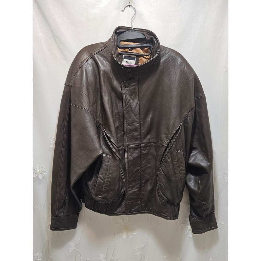 Thac Le Mens Large Brown Leather Jacket Bomber Soft Genuine Classic Chocolate